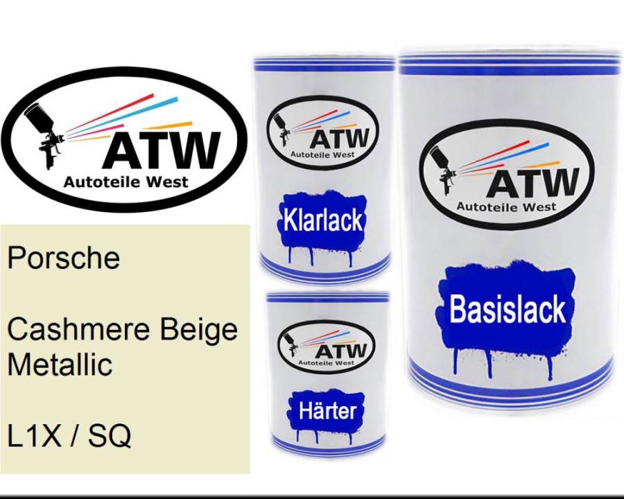 Porsche, Cashmere Beige Metallic, L1X / SQ: 500ml Lackdose + 500ml Klarlack + 250ml Härter - Set, von ATW Autoteile West.